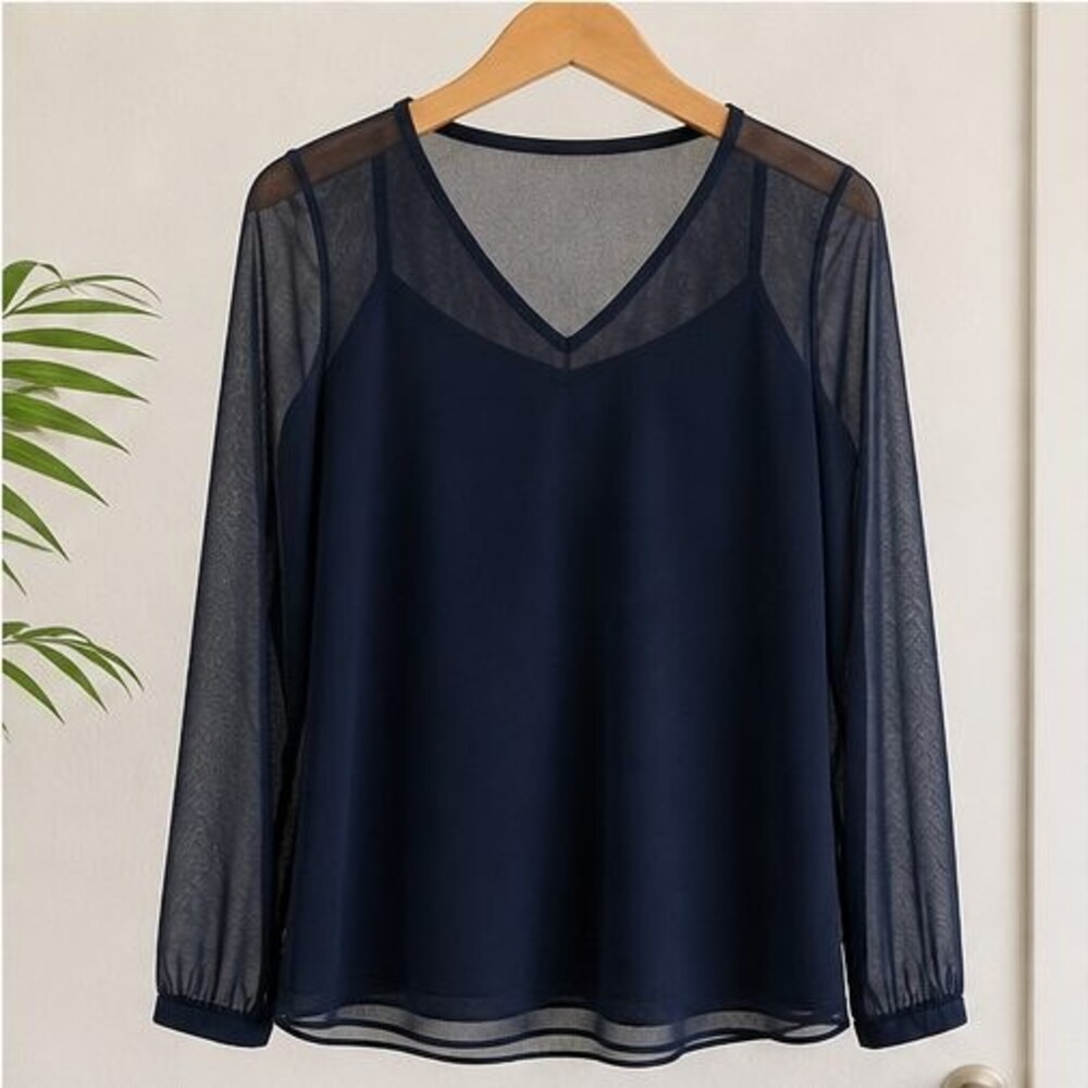 Navy Lace Trim Top